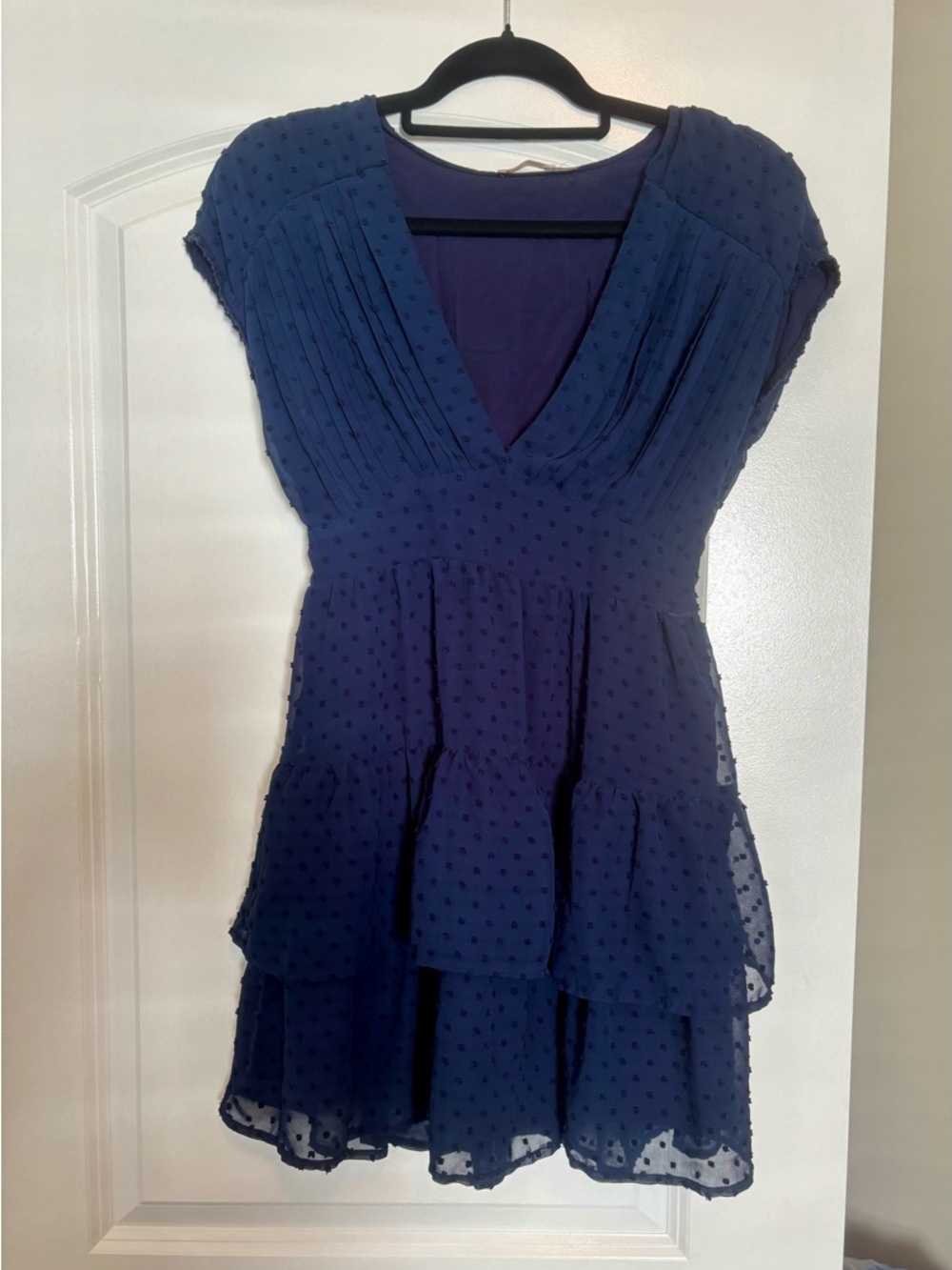 Mi Ami Navy Blue Dotted Swiss ruffle dress